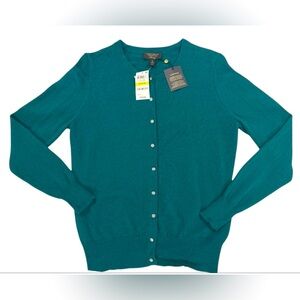 Charter Club Luxury 100% Cashmere Forrest Green Rhinestone Button Cardigan Med